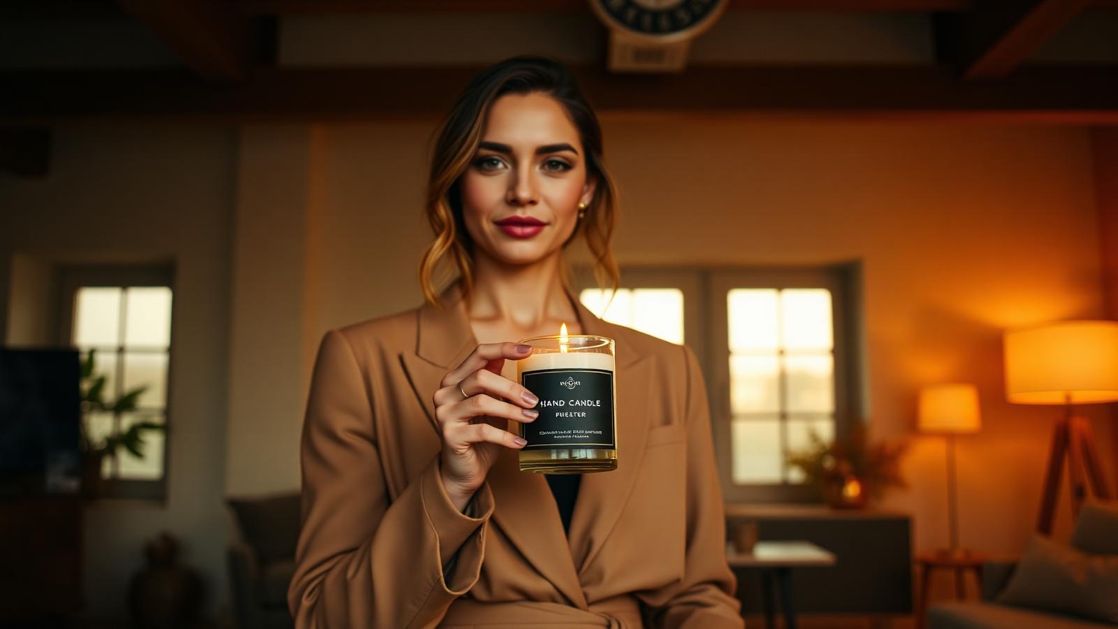 Live broadcast: seller holding a hand-poured candle